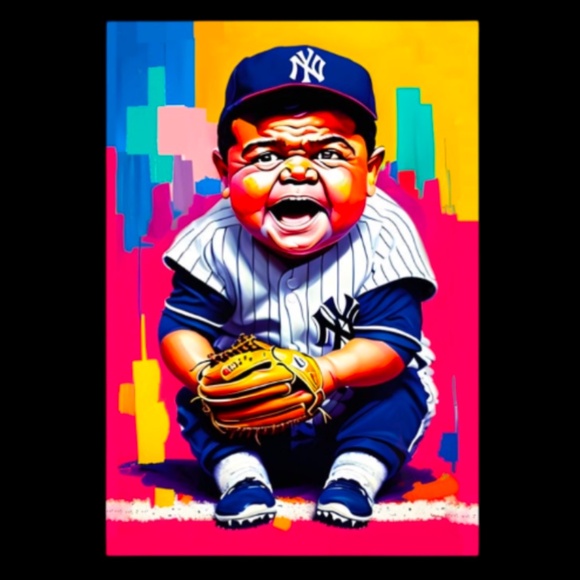 BABE RUTH ART PRINT BASEBALL CARD “BAMBINO” • NEW YORK YANKEES - Picture 1 of 2